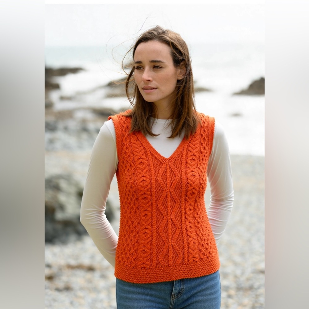 Aran Orange Cable Knit Sweater Vest